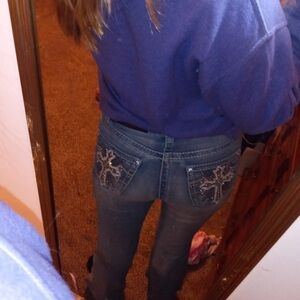 Embellished Boot Cut Jeans in Classic Blue